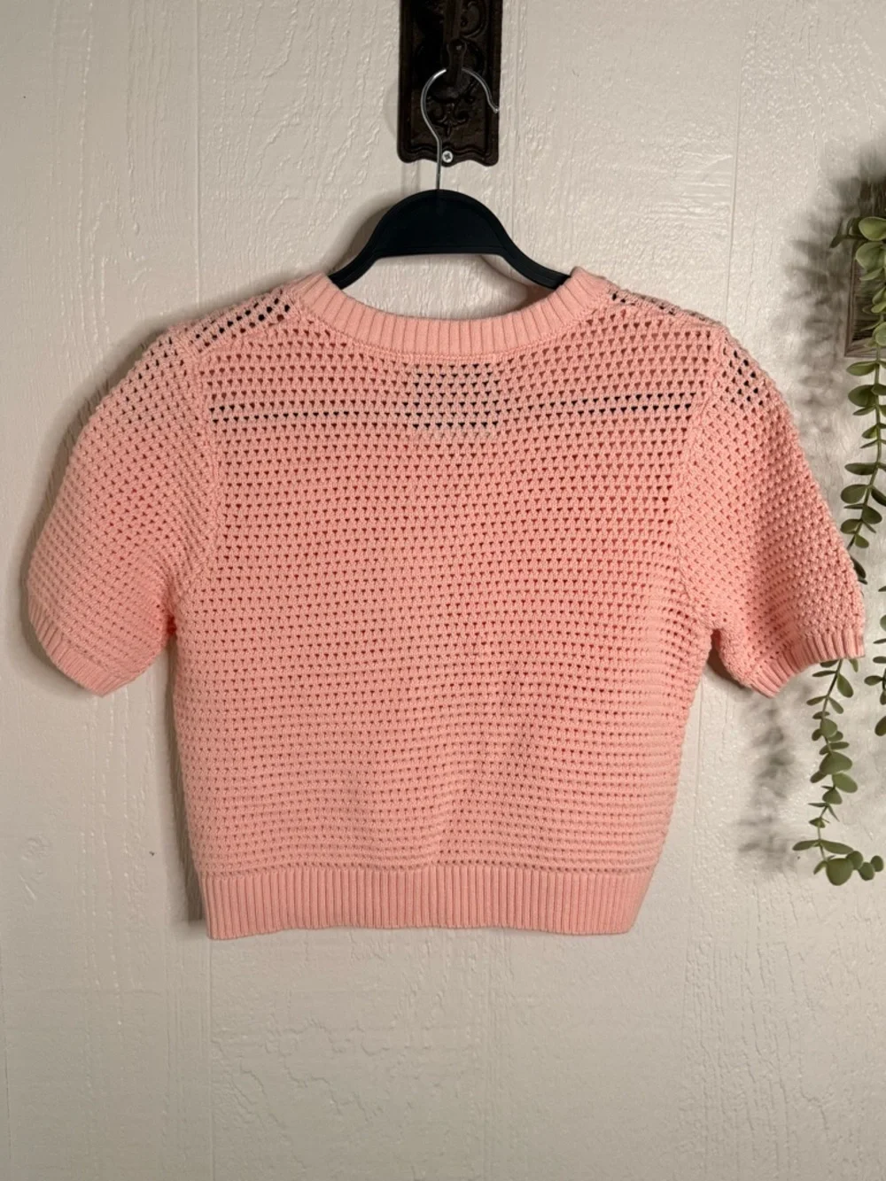 CELINE Cotton‎ Cropped Pointelle Cardigan NWOT pink salt